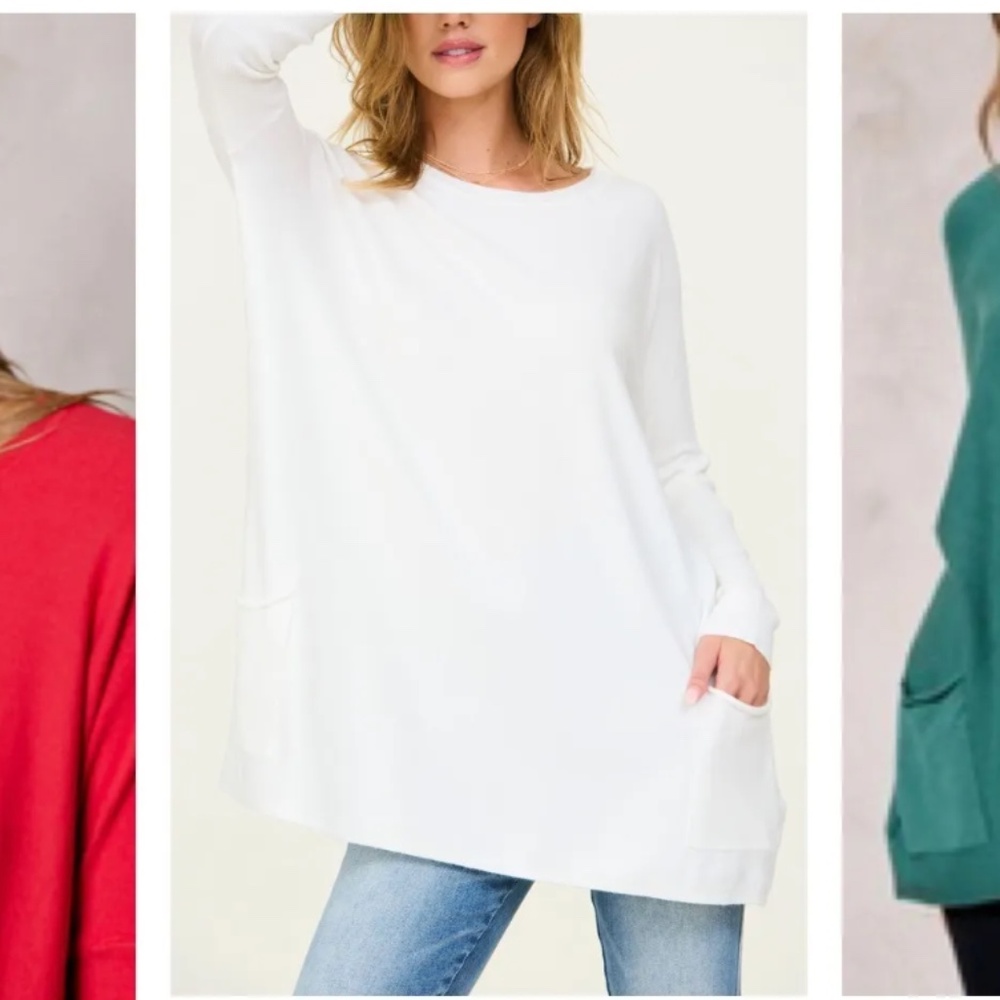 Tea n Rose Front Pocket Dolman Sweater Tunic - White